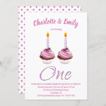 ツインガールズ1stバースデーピンクカップケーキパーティー