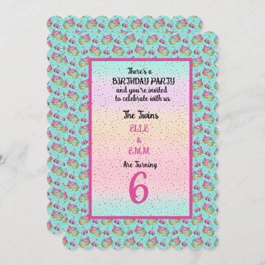 ツインガールズ6thバースデーパーティー 招待状 (正面/裏面)