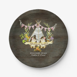 ツインガールズ·ベイビー·シャワー·ヘッジホッグ·アドベンチャーBOHOアート ペーパープレート