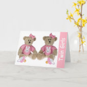 ツインガールズ – 新生児グリーティングカード カード (黄色い花)