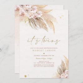 ツインガールパンパスグラスボヘミアン砂漠の赤ちゃんシャワー 招待状