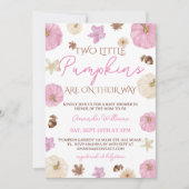 ツインガールパンプキンズピンクフローラベビーシャワー 招待状 (正面)