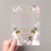 ツインガールピンクパープルバタフライ1st聖餐式 アクリル招待状 (インサイチュ (ポータブル))