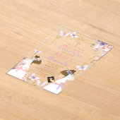 ツインガールピンクパープルバタフライ1st聖餐式 アクリル招待状 (レイダウン)