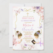 ツインガールピンクパープルバタフライ1st聖餐式 招待状 (正面)