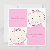 ツインガールピンクブロックベビーシャワー招待状 招待状 (裏面)