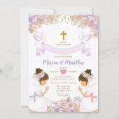 ツインガールファースト聖体聖体紫ピンクフローラ 招待状 (正面)