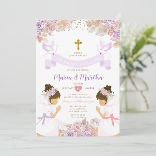 ツインガールファースト聖体聖体紫ピンクフローラ 招待状 (スタンド正面)