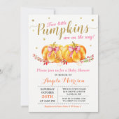 ツインガールベビーシャワーかわいいピンクのリトルカボチャ 招待状 (正面)