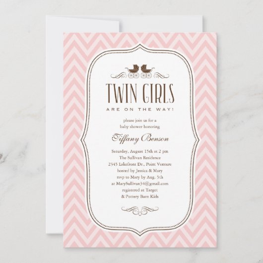 ツインガールベビーシャワー招待状 招待状 (正面)