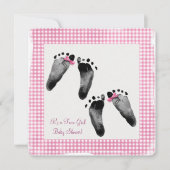 ツインガールベビーシャワー(足跡あり) 招待状 (正面)