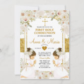 ツインガールホワイトフラワー1st聖餐式 招待状 (正面)
