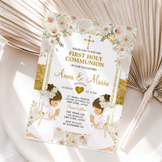 ツインガールホワイトフラワー1st聖餐式 招待状