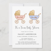 ツインガールボーイウォーターカラーベビーシャワー招待状 招待状 (正面)