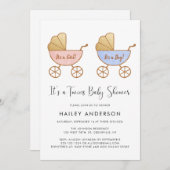 ツインガールボーイウォーターカラーベビーシャワー招待状 招待状 (正面/裏面)