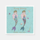 ツインガールマーメイドバースデーパーティナプキンス スタンダードカクテルナプキン (正面)