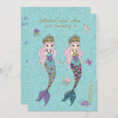 ツインガールマーメイドバースデーパーティ招待状 招待状 (正面/裏面)