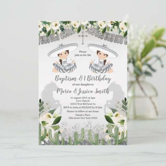  ツインガールメキシコ銀洗礼と誕生日 招待状 (スタンド正面)