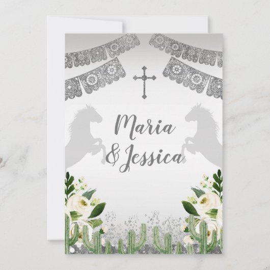 ツインガールメキシコ銀洗礼と誕生日 招待状 (裏面)