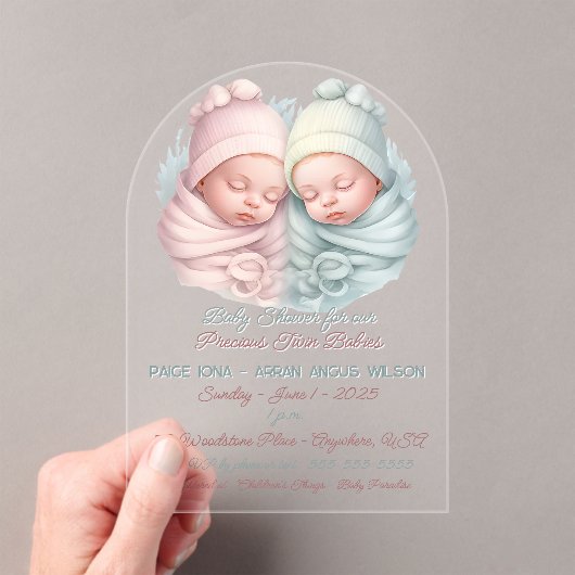 ツインガール大切と少年のベビーのためのベビーシャワー アクリル招待状 (インサイチュ (ポータブル))
