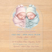 ツインガール大切と少年のベビーのためのベビーシャワー アクリル招待状 (正面)