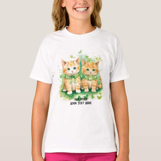 ツインキャッツカスタムテキスト Tシャツ (正面)