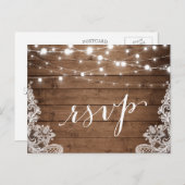 ツインクル ライトのレースが付いた rustic ウェディングの返信ハガキ インビテーションポストカード (正面/裏面)