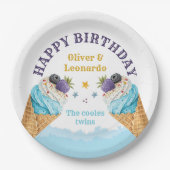 ツインクールアイスクリームボーイズ誕生日紙プレート ペーパープレート (正面)