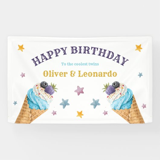 ツインクールアイスクリーム少年の誕生日パーティー 横断幕 (横)