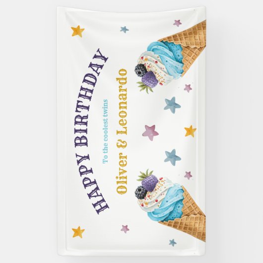 ツインクールアイスクリーム少年の誕生日パーティー 横断幕 (縦)