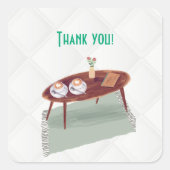 ツインコーヒーをテーマにした赤ちゃんシャワー – ありがとう スクエアシール (正面)