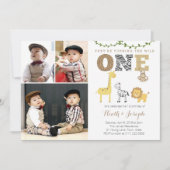 ツインサファリ1st誕生日パーティー、複数の写真 招待状 (正面)