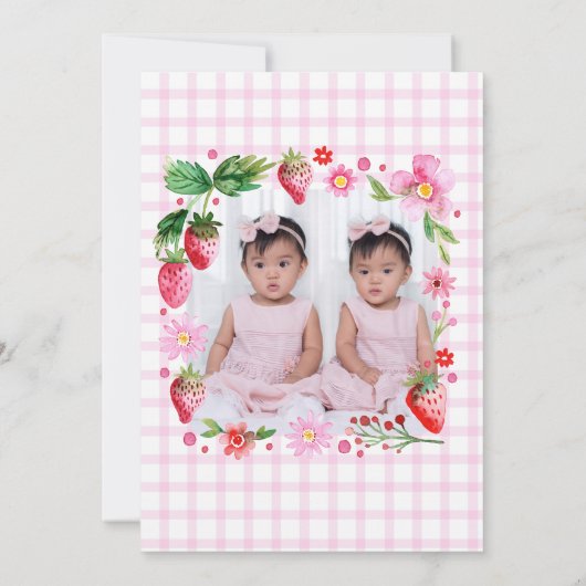 ツインシスターズジョイントベリーファースト誕生日写真 招待状 (裏面)