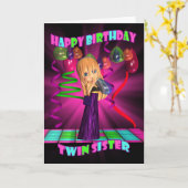 ツインシスターハッピーバースデーウィズキュートリトルかわいこちゃん カード (黄色い花)