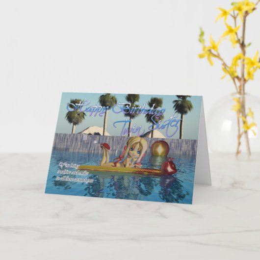 ツインシスター誕生日カードムーニーかわいこちゃんパイプール カード (黄色い花)