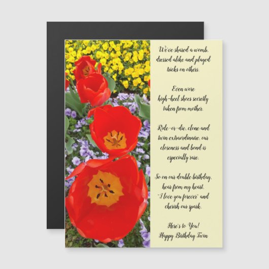 ツインシスター誕生日磁気グリーティングカード (正面/裏面)