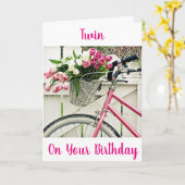 ***ツインシスター誕生日***バイクと花 カード (黄色い花)