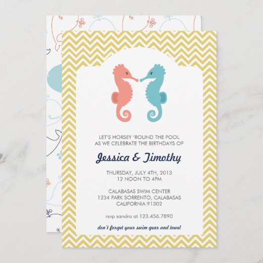 ツインシーウズダブルバースデーパーティーの招待 招待状 (正面/裏面)