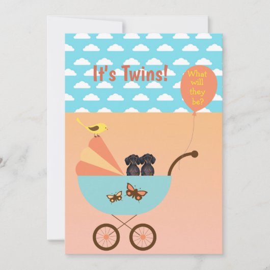 ツインジェンダーのリビールパーティーダシュント招待状 招待状 (正面)