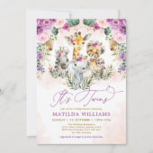 ツインジャングルサファリアニマルボホガールベビーシャワー 招待状 (正面)