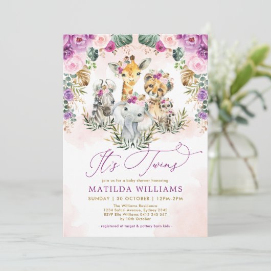 ツインジャングルサファリアニマルボホガールベビーシャワー 招待状 (スタンド正面)