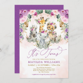 ツインジャングルサファリアニマルボホガールベビーシャワー 招待状