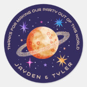 ツインジョイント惑星と星の宇宙ありがとう ラウンドシール (正面)