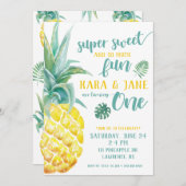 ツインスウィートすごいパイナップルファースト誕生日 招待状 (正面/裏面)