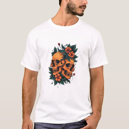 ツインスカル フローラル ゴシック Tシャツ (正面)
