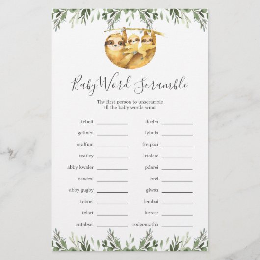 ツインスロス赤ちゃんシャワーワードスクランブルゲーム (正面)