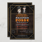 ツインズおもしろいおしゃぶりポーズワイルドウエストベイビーシャワー 招待状 (正面/裏面)