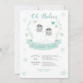 ツインズかわいいフクロウ男女兼用ズ冬のバビシャワー 招待状 (正面)