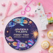 ツインズがのまわりに初めて太陽ロケット宇宙を旅 ペーパープレート (パーティー)