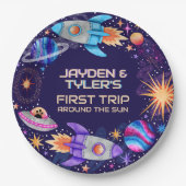 ツインズがのまわりに初めて太陽ロケット宇宙を旅 ペーパープレート (正面)